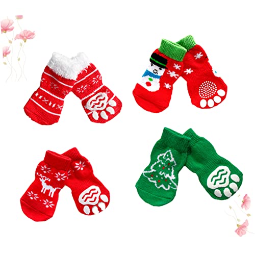 Supvox 4-Paar Weihnachten Schneemann Katze Hund Socken Nicht-warme Haustier Socken Weihnachten Themed Haustier Baumwolle Socken von Supvox