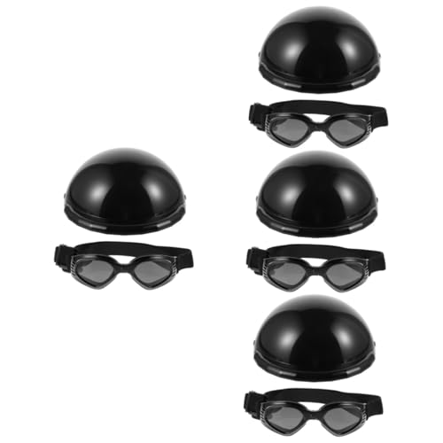 Supvox 4 Sets Haustier Schutzhelm Kostüm Requisiten Hundehelm Brillen Set Katzenhelm Hundebrille Augenschutz REIT Welpenhelm Hund Dekorative Brille Hundehelm Hundehelm Set von Supvox