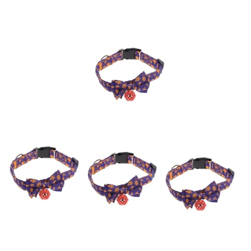 Supvox 4 Stück Halloween-Kragen Schleifenknoten-Kragen Thanksgiving-hundehalsbänder Kleines Hundehalsband Kürbis-dekor Kürbis-katzenhalsband Bandana Katzenfliege Violett Polyester von Supvox