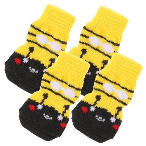 Supvox 4 Stück Haustier socken hundesocken Dog Socks Hundepfoten-Cartoon-Socke Hundeschuhe für Regen Pfotenbalsam Hunde Tücher Baumwollsocken austauschbare Haustiersocken Baumwolle Yellow von Supvox