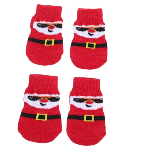 Supvox 4 Stück Haustier socken hundesocken Dog Socks Hunde Socke Hundebeinwärmer Hund weihnachtswelpen socken Pfotenschützer für kleine Hunde austauschbare Haustiersocken Polyester rot von Supvox