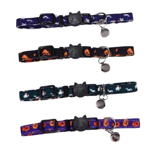 Supvox 4-teiliges Katzenhalsband Halloween-Geist-katzenhalsbänder Kürbis-Design Komfortables Haustierhalsband Weiches Material von Supvox