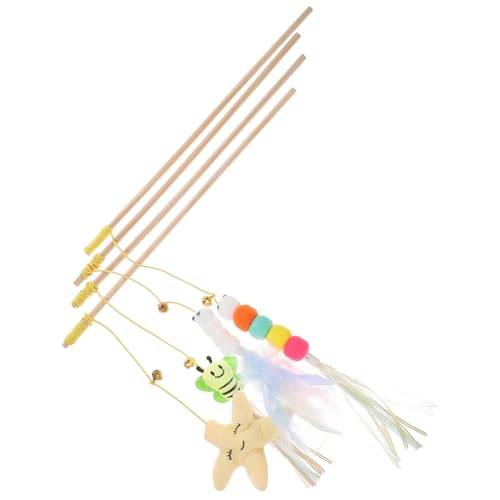 Supvox 4Pcs Katze Lustige Stick Katze Spielzeugküken Haustiere Zu Hause Katzenstangen Kätzchen Teaser Katzen Katze Interaktive Spielzeugkatze Kätzchen Spielzeugkatze Tunnel Holz von Supvox