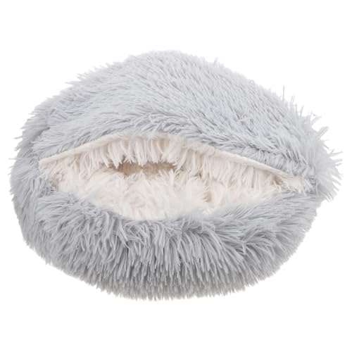 Supvox Katzenbetthöhle Bequemes, Flauschiges Katzenbett Plüschkatzenschlafbett Mit Kapuze Kätzchen Versorgung Katzen Wärmebett Schlafbett Für Katzen Kätzchen-Accessoire Plüsch- Grey von Supvox