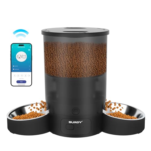 SURDY 3L Futterautomat Katze 2 Näpfe, 2.4G/5G WiFi Smart Katzenfutter Automat mit APP-Steuerung, Futterspender für Katzen/Hunde, Timed Pet Feeder programmierbar 1-10 Mahlzeiten, 10s Meal Call von Surdy