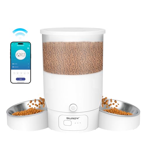 SURDY 3L Futterautomat Katze 2 Näpfe, 2.4G/5G WiFi Smart Katzenfutter Automat mit APP-Steuerung, Futterspender für Katzen/Hunde, Timed Pet Feeder programmierbar 1-10 Mahlzeiten, 10s Meal Call von Surdy