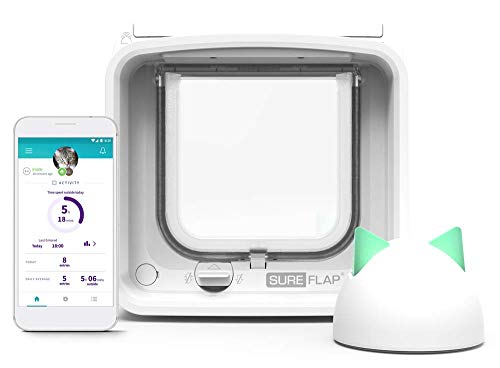 Sure Petcare SureFlap Mikrochip-Katzenklappe Connect mit Sure Petcare Hub, DualScan-Technologie, kompatibel mit RFID-Halsband und Mikrochip, batteriebetrieben, Steuerung über Smartphone-App von SureFlap