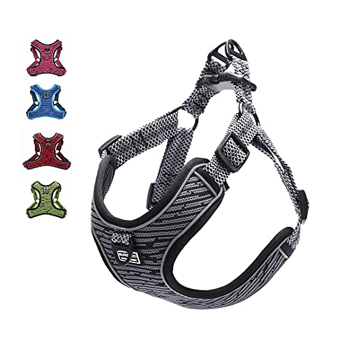 Suredoo Hundegeschirr für Große Mittlere Kleine Hunde Welpen Haustiere, Anti Zug Geschirr No Pull Sicherheitsgeschirr Reflektierend Atmungsaktiv Brustgeschirr Dog Harness Weich Einstellbar (L, Grau) von Suredoo