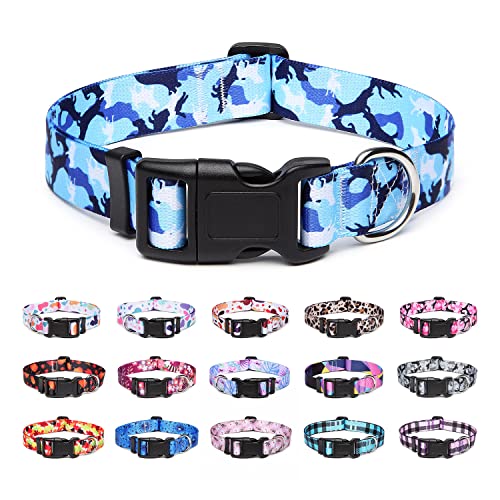 Suredoo Hundehalsband Verstellbares, Weich & Komfort Nylon Hunde Halsband für Kleine Mittlere Große Hunde Welpen Katzen (L, Camo Blau) von Suredoo