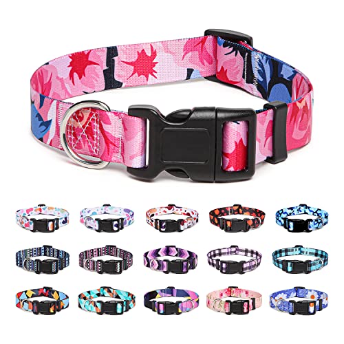 Suredoo Hundehalsband Verstellbares, Weich & Komfort Nylon Hunde Halsband für Kleine Mittlere Große Hunde Welpen Katzen (S, Pink Blume) von Suredoo