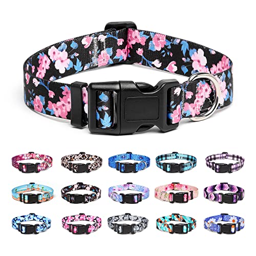 Suredoo Hundehalsband Verstellbares, Weich & Komfort Nylon Hunde Halsband für Kleine Mittlere Große Hunde Welpen Katzen (S, Rosa Blaue Blume) von Suredoo