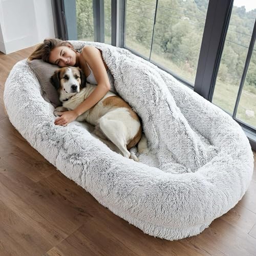 Hundebett für Erwachsene und Haustiere, 183 x 117 x 22,9 cm, extra groß, bequemes Bett mit Aufbewahrungstasche und weicher Decke, waschbar und wasserdicht (Grau, XXXL) von SurfPaws