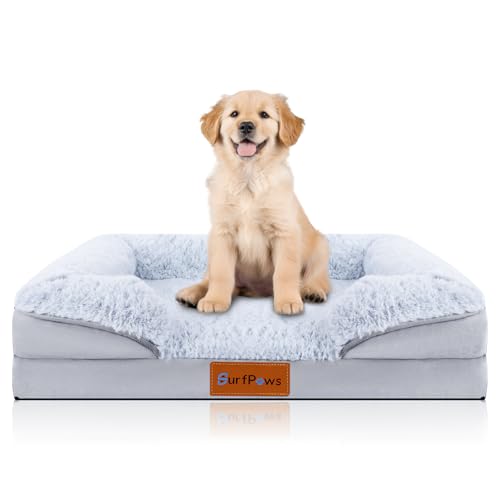 Orthopädisches Hundebett mit Memory-Schaum - Luxuriöse Plüschoberfläche, abnehmbarer & waschbarer Bezug, rutschfeste Unterseite, Hundegrößen (Medium) von SurfPaws