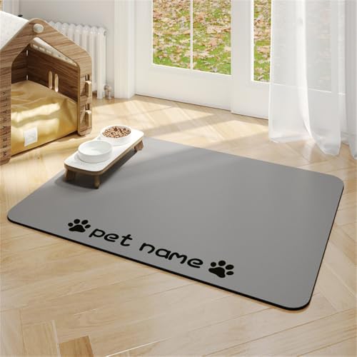 Surwin Napfunterlage für Hund Katzen Graue Serie Haustier Futtermatte, Super Saugfähige Futternapf Unterlage Schnelltrocknend Rutschfester Waschbar Hundenapf Unterlage (Dog Paw Light Gray,35x50cm) von Surwin