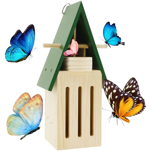 Butterfly Feeder Haus Natur Holz Fliegende Insekten Haus Dekorative Schmetterling Shelter Safe Butterfly Habitat mit Haken Hängen an Wand oder Baum für Outdoor Garten von Sutowe