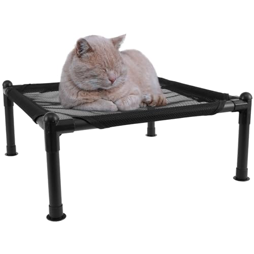 Erhöhtes Katzenbett, Metallrahmen, erhöhtes Haustierbett, 49 x 49 x 19 cm, erhöhtes Kühlbett für kleine Hunde, mit rutschfesten Füßen, leicht, tragbar, Outdoor-Bett für Reisen, Garten (Netzstoff) von Sutowe