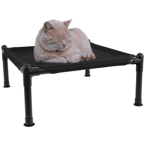 Erhöhtes Katzenbett, Metallrahmen, erhöhtes Haustierbett, 49 x 49 x 19 cm, erhöhtes Kühlbett für kleine Hunde, mit rutschfesten Füßen, leicht, tragbar, Outdoor-Bett für Reisen, Garten (Oxford) von Sutowe