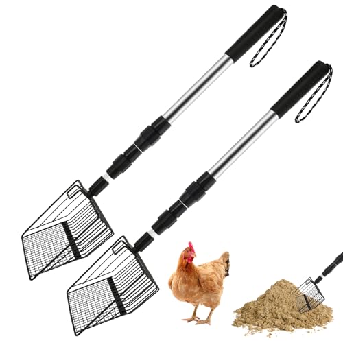 Katzenstreuschaufel mit ausziehbarem langem Griff, 57–102 cm, Metall-Katzenstreu-Siebschaufel, effizient, tiefe Haustierkotschaufel, antihaftbeschichtet, für Katzen, Huhn, 2 Stück von Sutowe