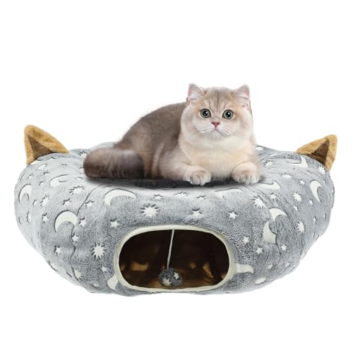 Plüsch-Katzentunnelbett, weiche Katzen-Donut-Höhle, 80 x 25 cm, interaktives Katzen-Kreisbett, bequeme Katzenhöhle, abnehmbar und waschbar, für Welpen, Kätzchen, Kaninchen (Mond) von Sutowe