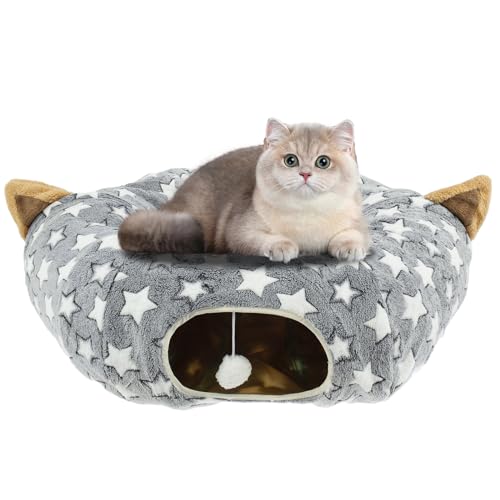 Plüsch-Katzentunnelbett, weiche Katzen-Donut-Höhle, 80 x 25 cm, interaktives Katzen-Kreisbett, bequeme Katzenhöhle, abnehmbar und waschbar, für Welpen, Kätzchen, Kaninchen (Stern) von Sutowe