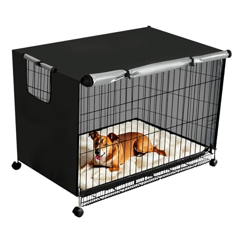 Sutowe Abdeckung für Hundekäfige, Oxford-Stoff, wasserdicht, winddicht, Draht, Schutz für Hundehütte, mit Tür und atmungsaktivem Fenster, 79 x 51 x 53 cm, Schwarz von Sutowe