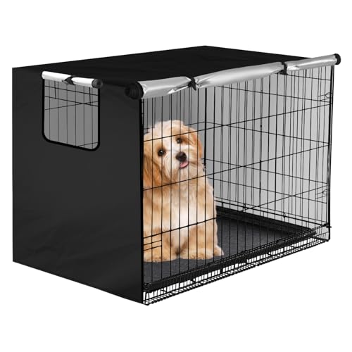 Sutowe Abdeckung für Hundekäfige, schwarz, Oxford-Stoff, wasserdicht, winddicht, Draht-Schutz mit Tür und atmungsaktivem Fenster (94 x 61 x 63,5 cm) von Sutowe