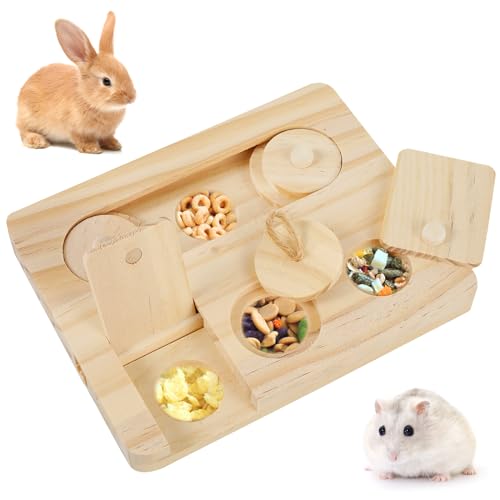 Sutowe Meerschweinchen-Spielzeug für Futtersuche, Holz, Hamster, Kaninchen, Puzzle-Spielzeug, 6-in-1, interaktiver Leckerli-Spender, Spielzeug, geistige Stimulation, Rattenspielzeug, 18 x 14 x 2 cm, von Sutowe