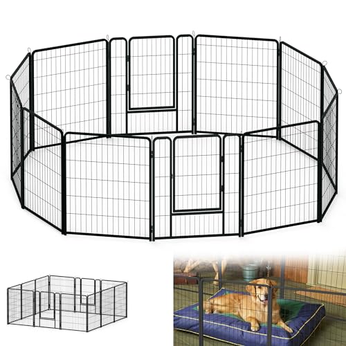 Suusolny 12-teilig 80cm Höhe Hundelaufställe Welpenlaufstall Freilaufgehege mit Türen & Erdanker Automatische Verriegelung Laufgitter für Kaninchen Hunde Kleintiere von Suusolny