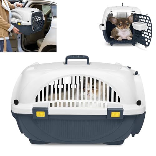 Suusolny 61x37x37 cm Katzentransportbox Transportbox Katze aus Kunststoff Hunde Transportboxen mit Futterbehälter & Tragegriff Katzenbox Katzenkorb bis 10KG Grau von Suusolny