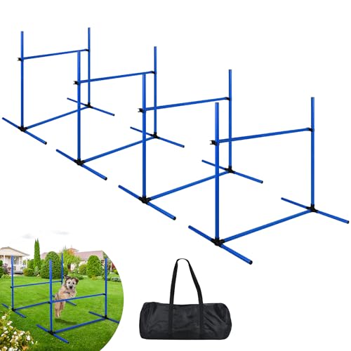 Suusolny Blau 4X Hürden für Hunde Agility-Ausrüstung Slalom Stangen Höhenverstellbar Slalom Training Trainingsset Trainingsstangen Sprungstangen-Set 104x70x101cm von Suusolny