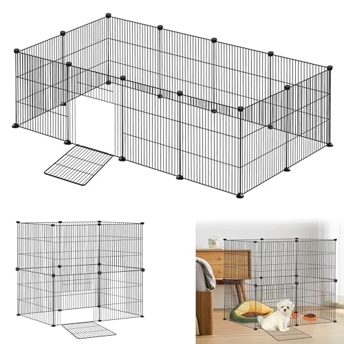 Suusolny Freigehege Kaninchen Gittergehege Haustier Laufstall Metallgitter Gehege Welpengehege Kleintierkäfig Meerschweinchen Käfig für Innen und Aussen (Schwarz, 12pcs mit Türen 142x72x36cm) von Suusolny