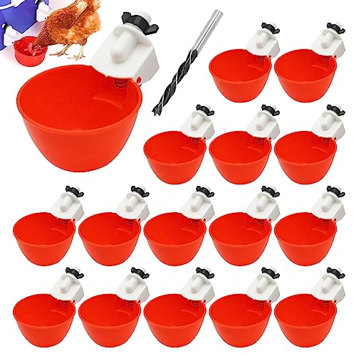 Suuwwn 16 Stück Hühnertränke, Hühnerwasserspender DIY Hühnerwasserbecher Automatische Geflügeltränke mit BohrerKunststoff Chicken Drinker Cups für Huhn, Ente, Gans, Truthahne, Wachtel von Suuwwn