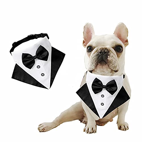 Formelles Hund Smoking Bandana, verstellbares schwarzes Hundehalsband mit Fliege Hund Hochzeit Bandana Anzug Haustier Halstuch für kleine mittelgroße Hunde Katzen (Groß (Länge 23,62 ")) von Suxgumoe