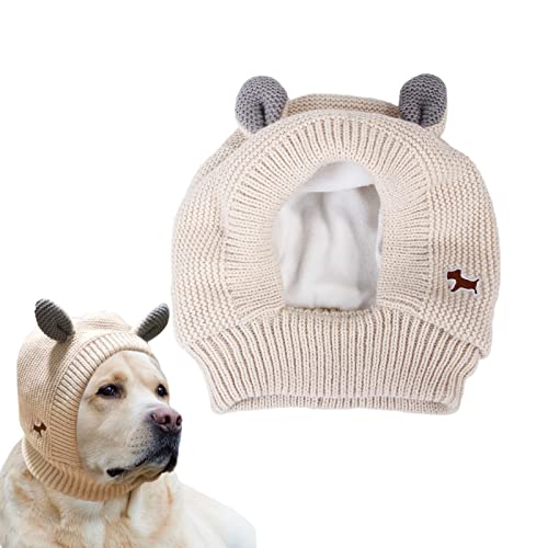 Gestrickte Hundemützen, Winter Haustier Hund Ohrenschützer Ohrenwärmer Abdeckungen Lärmschutz Hundekopf Wrap Kaninchen Kostüm Ruhige Ohren für mittelgroße Hunde Katzen (BEIGE) von Suxgumoe