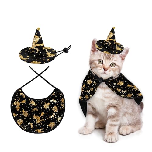 Halloween Hund Katze Kostüm Umhang, Haustier Kostümumhang mit Hexenhut, Halloween Haustierkostüme für kleine Hunde und Katze von Suxgumoe