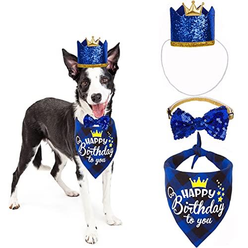 Haustier Geburtstag Party Zubehör, Hunde Geburtstag Bandana Krone Hut Schal Fliege Kragen Katzen Kätzchen Welpen Geburtstag Deko (Blau) von Suxgumoe