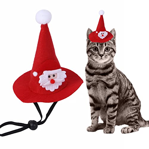 Haustier Hund Katze Weihnachtsmütze, Haustier Weihnachten Kostüm mit Weihnachtsmann-Muster, verstellbare Haustier Katzen Hüte für kleine Hunde Katzen Xmas Supplies von Suxgumoe