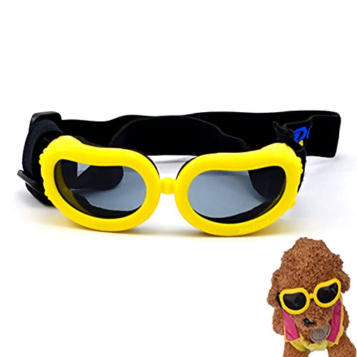 Haustier Sonnenbrille, Hunde Katzen UV-Schutzbrille wasserdichte Winddichte Welpenbrille Sonnenbrille mit verstellbarem Riemen (GELB) von Suxgumoe