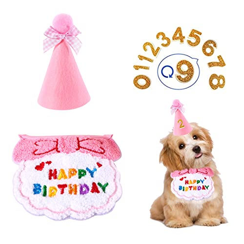 Hund Geburtstag Party Hut Lätzchen Set, Katze Geburtstag Party Supplies, Welpen Bandana Schal und Hut für Kleintiere Katze Hund Geschenk (Rosa) von Suxgumoe