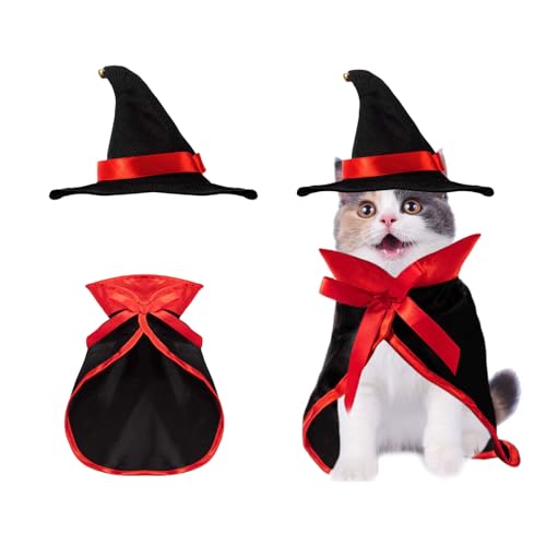 Hund Halloween Kostüme, Welpe Katze Vampir Umhang mit Hexenhut, Haustier Cosplay Kleidung Halloween Haustier Kostüm für kleine Hunde Katze Halloween Party Dekorations (L) von Suxgumoe