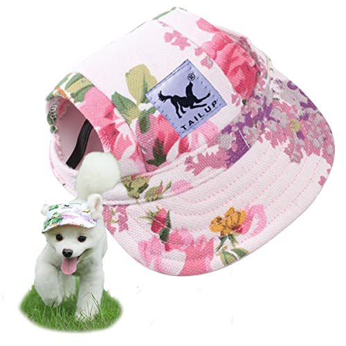 Hunde Baseballmütze, Verstellbar Outdoor Sport Hunde Sonnenhut Hundecap mit Ohrlöchern für Haustiere Hund Katze (Blume, L) von Suxgumoe