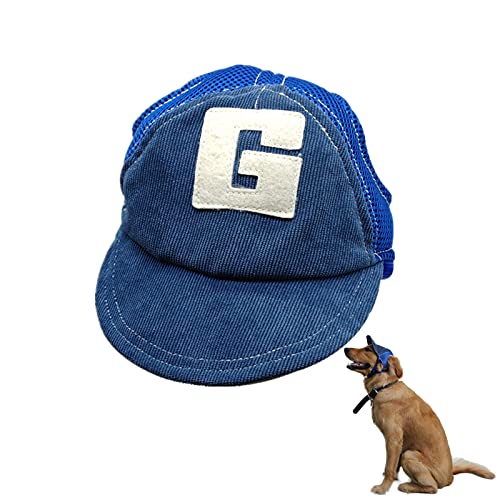 Hunde-Baseballmütze, Verstellbarer Hund Sonnenhut UV-Schutz Visiermütze mit Ohrlöchern Atmungsaktive Sportmütze Sommer Kopfbedeckungen Zubehör (Blau, M) von Suxgumoe