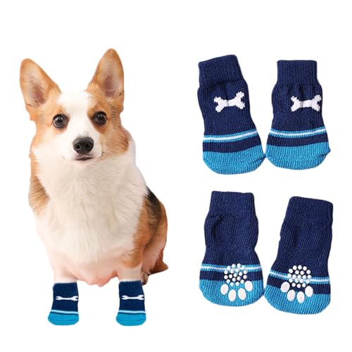 Hundesocken, 4 Stück Baumwoll Anti Rutsch Welpen Katzen Socken, Hundeschuhe Haustierpfoten Schutz für drinnen,draußen (größ, Blaustein) von Suxgumoe