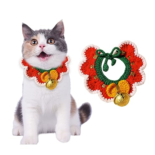 Weihnachte Katzenhalsband Hundehalsband, 1 Stück Verstellbar Soft Katzenschal, Festliches Strickzubehör Hundehalstuch für kleine Hunde Kätzchen (Medium, Glöckch) von Suxgumoe