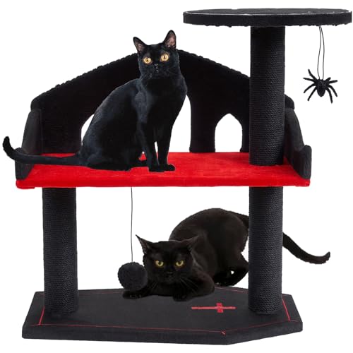 Suyfhdc Gothic-Katzenbaum, Halloween-Katzenbaum mit Bett, Katzenturm mit robustem Kratzbaum und Spinne zum Aufhängen, gruseliger Gothic-Katzenbaum für Indoor-Katzen, Halloween-Katzenaktivitäten, Möbel von Suyfhdc