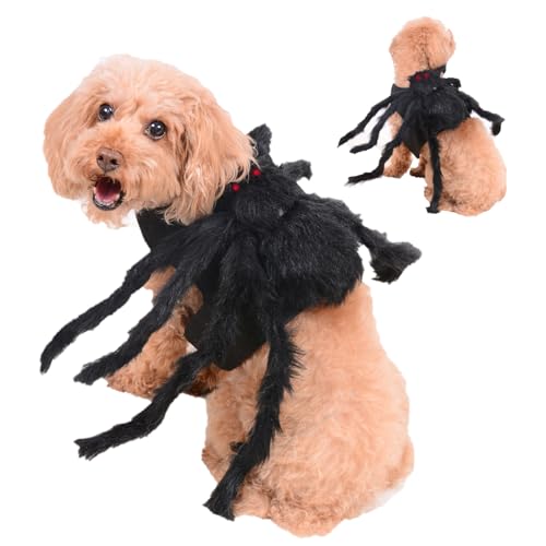 Suyfhdc Spinnenkostüm für Hunde, Party-Zubehör, Spinnendekoration, Halloween-Cosplay-Kostüme mit verstellbarem Klettverschluss, passend für kleine, mittelgroße Hunde und Katzen, Schwarz von Suyfhdc