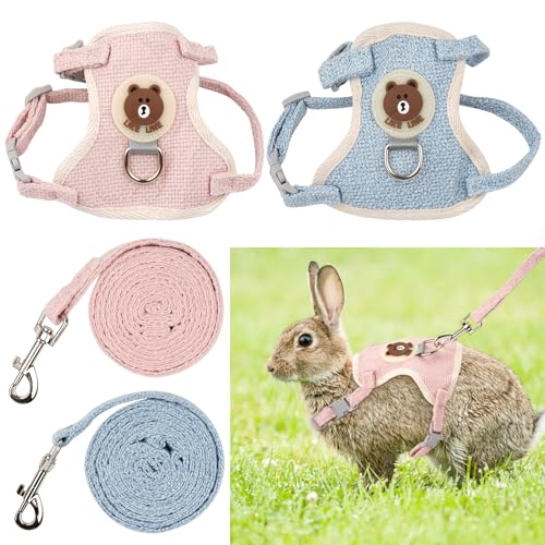 2 Stück Kaninchen Leine,Verstellbare Hasenleine,120cm Weiches Kaninchen Leine,Kaninchen Zubehör,Kaninchen Geschirr Für Kaninchen, Katzen, Kleine Hunde Und Andere Kleine Haustiere (Blau und Rosa) von Svalor