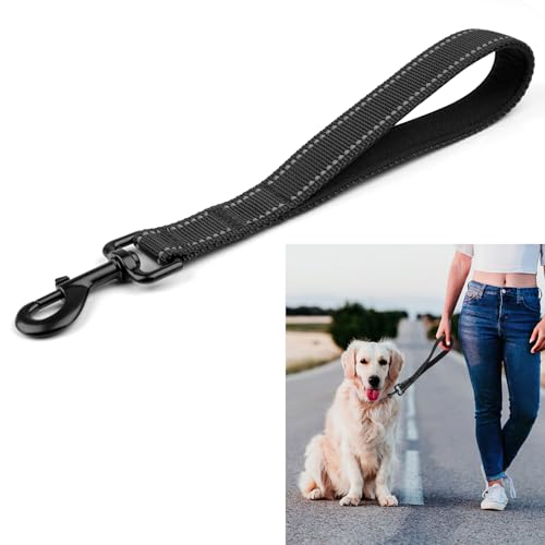 Hundeleine Kurz,Kurzleine Hund mit Gepolsterten Griff,Kurzführer Hund(32 cm Länge,2.5 cm Breite) für Trainingsleine,Reflektierend Nylon Hunde Schleppleine für Große Mittlere und Kleine Hund Schwarz von Svalor