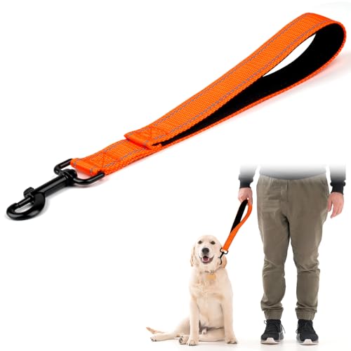 Hundeleine Kurz,Kurzleine Hund mit Gepolsterten Griff,Kurzführer Hund(32 cm Länge,2.5 cm Breite) für Trainingsleine,Reflektierend Nylon Hunde Schleppleine für Große Mittlere und Kleine Hund Orange von Svalor