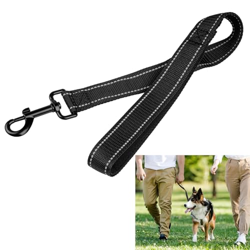 Hundeleine Kurz,Kurzleine Hund mit Gepolsterten Griff,Kurzführer Hund(52 cm Länge,2.5 cm Breite) für Trainingsleine,Reflektierend Nylon Hunde Schleppleine für Große Mittlere und Kleine Hund Schwarz von Svalor